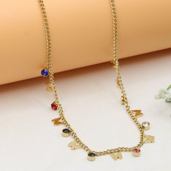 Colorful Charm Yellow Necklace with Gold Plated Chain, XPNL0371 - Picture 1 of 11
